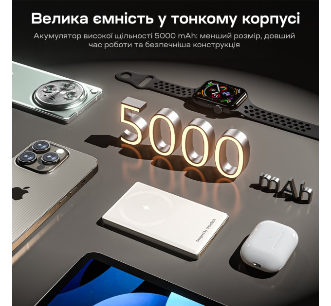 Повербанк 5000mAh Choetech B738 White QC3.0 PD3.0 беспроводная магнитная зарядка