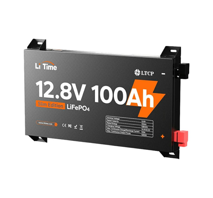 Акумуляторна батарея літій-залізо-фосфатна 12.8В 100А*год LiFePO4 LiTime Slim 12V100-100-SLIM-LTCP-4-SE100 ультратонка