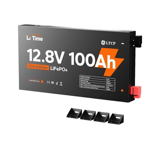 Акумуляторна батарея літій-залізо-фосфатна 12.8В 100А*год LiFePO4 LiTime Slim 12V100-100-SLIM-LTCP-4-SE100 ультратонка