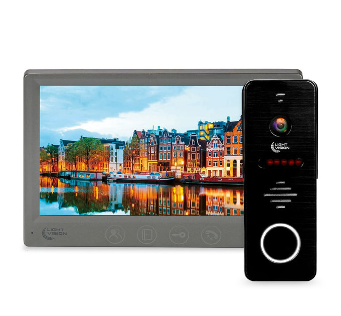 Комплект видеодомофона Light Vision: домофон 7" AMSTERDAM FHD Grey и видеопанель RIO FHD Black