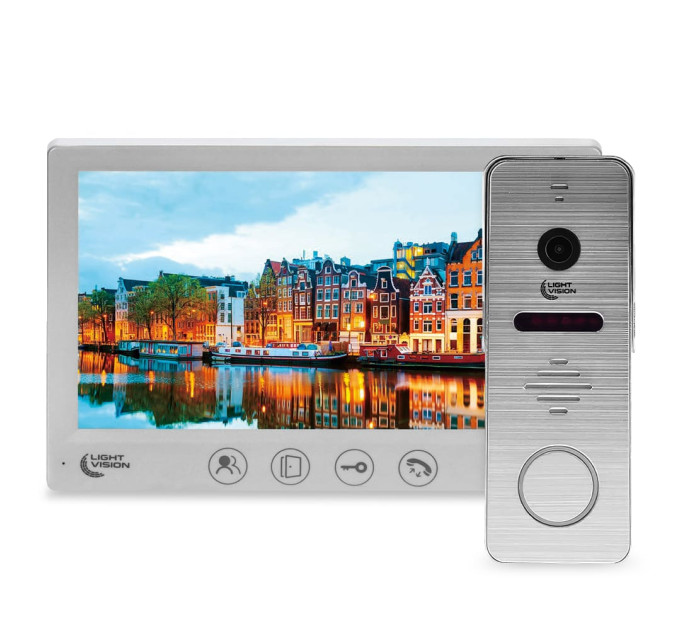 Комплект видеодомофона Light Vision: домофон 7" AMSTERDAM FHD White и видеопанель RIO FHD Silver Комплект видеодомофона Light Vision: домофон 7" AMSTERDAM FHD White и видеопанель RIO FHD Silver