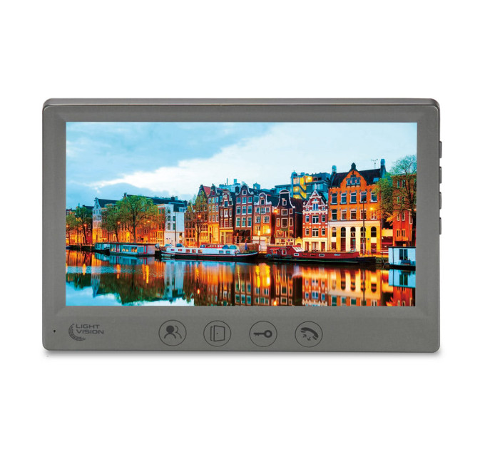 Комплект відеодомофона Light Vision з відеокамерою: домофон 7" AMSTERDAM FHD Grey, відеопанель 2Mp RIO FHD Grey, MHD-відеокамера 2Mp VLC-1192WFM Graphite