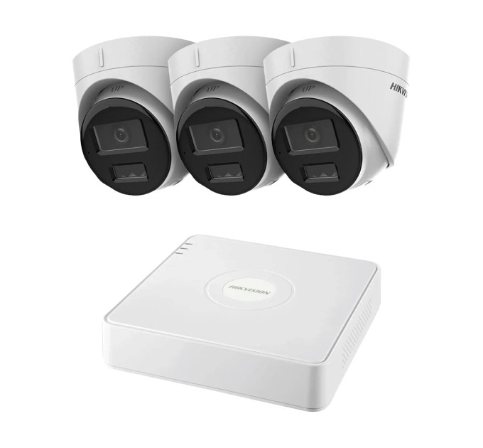 Комплект IP-видеонаблюдения на 3 камеры Hikvision IP-Video Kit 3x2Mp (T) Mic DualLight: 3 купольные 2Mp видеокамеры + 4-канальный 6Mp видеорегистратор