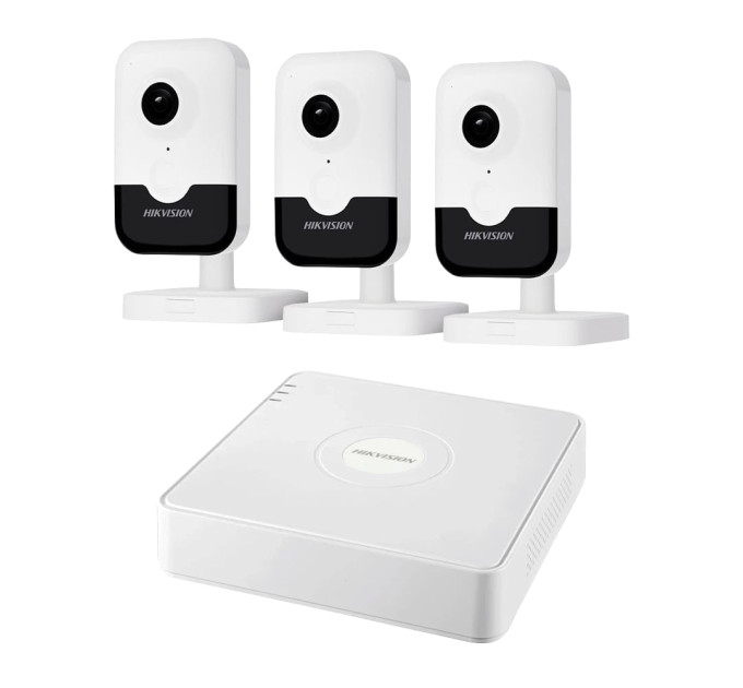 Комплект IP-відеонагляду на 3 камери Hikvision IP-Video Kit 3x4Mp (C) Mic WiFi: 3 внутрішні 4Mp Wi-Fi відеокамери + 4-канальний 6Mp відеореєстратор