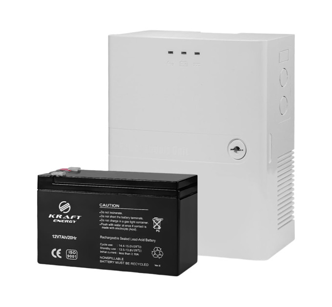 Комплект Kraft: источник бесперебойного питания PSU-1203LED(P) и аккумуляторная батарея 12В 7.2Ач Комплект Kraft: источник бесперебойного питания PSU-1203LED(P) и аккумуляторная батарея 12В 7.2Ач