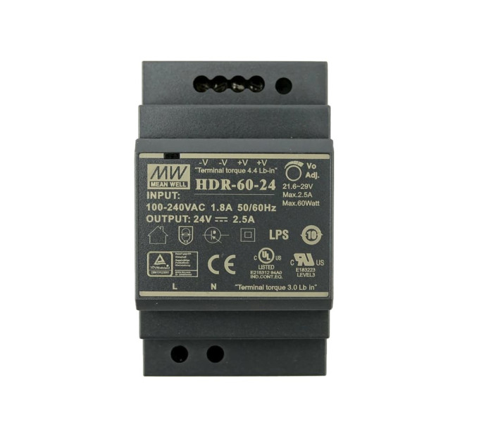 Блок питания HDR-60-24 Mean Well на DIN-рейке