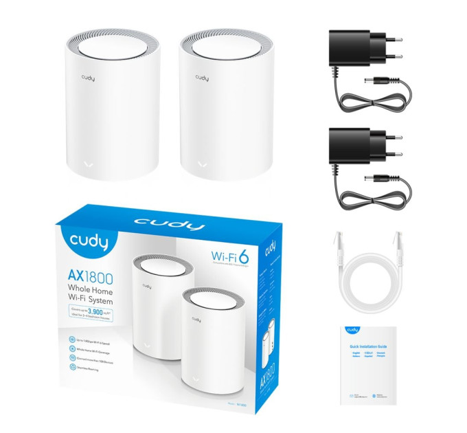 Маршрутизатор WiFi Mesh-система WiFi 6 Cudy M1800 (2-Pack) 2 штуки дводіапазонні гігабітні AX1800