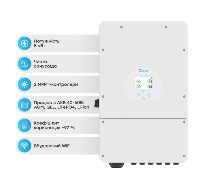 Гибридный однофазный инвертор 8kW Deye SUN-8K-SG01LP1-EU 1Ф, 48V