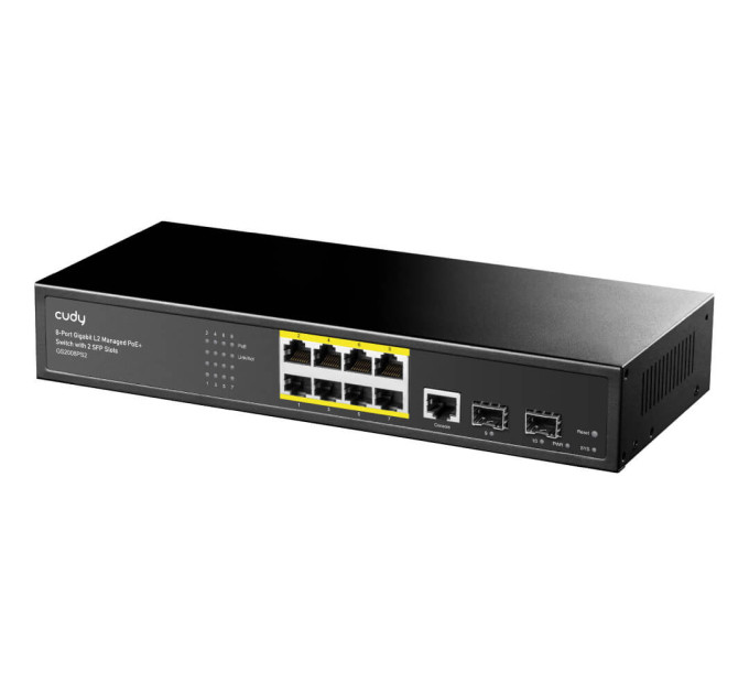 PoE-комутатор 11-портовий керований L2 Cudy GS2008PS2 гігабітний з 8 портами PoE, 120W