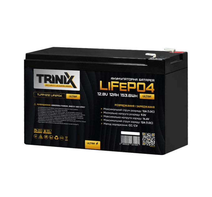 Акумуляторна батарея літій-залізо-фосфатна 12.8В 12А*год Trinix TLFP-1212 Ultra LiFePO4 (Black)