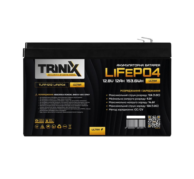 Акумуляторна батарея літій-залізо-фосфатна 12.8В 12А*год Trinix TLFP-1212 Ultra LiFePO4 (Black)