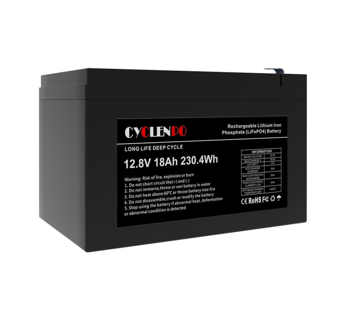 Акумуляторна батарея літій-залізо-фосфатна 12.8В 18Аг Cyclen 12.8V 18AH LiFePo4