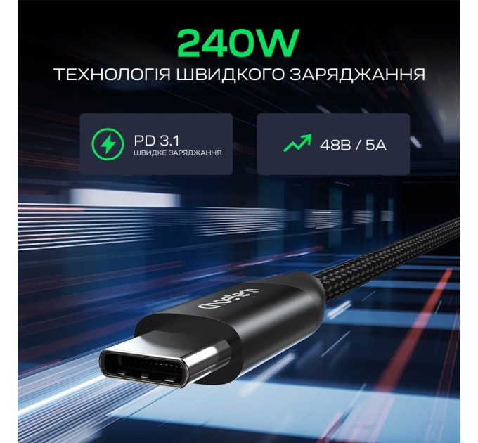 Кабель Choetech ХСС-1060 Black USB-C на USB-C PD3.1 240W 1m+2m, набор из 2 шт.