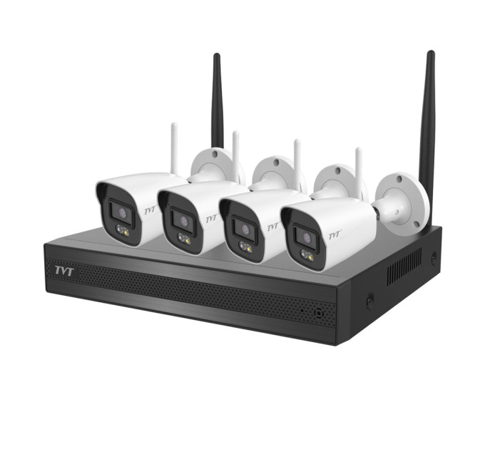 Комплект IP-видеонаблюдения с WiFi на 4 камеры TVT TD-P0804W1-001: 4 цилиндрические 4Mp WiFi IP-видеокамеры + 8-канальный 8Mp WiFi IP-видеорегистратор