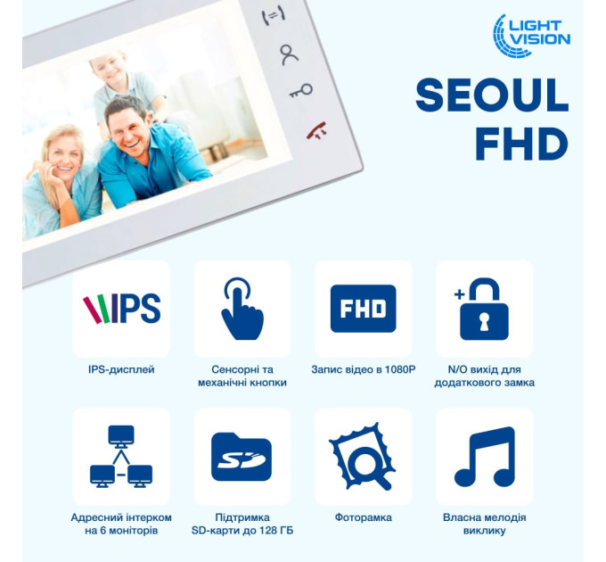 Комплект видеодомофона Light Vision: видеодомофон 7" SEOUL и видеопанель 2Mp White
