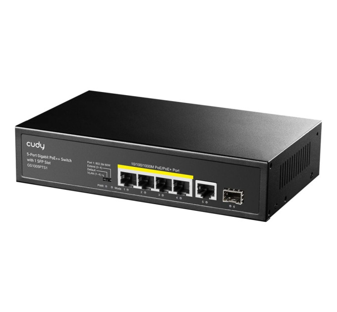 PoE-комутатор 6-портовий некерований Cudy GS1005PTS1 4 порти PoE+ SFP-порт гігабітний 120W