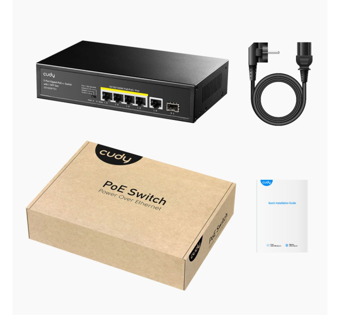 PoE-комутатор 6-портовий некерований Cudy GS1005PTS1 4 порти PoE+ SFP-порт гігабітний 120W
