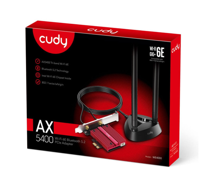 Адаптер WiFi 6E Cudy WE4000 AX5400 PCI Express трехдиапазонный с Bluetooth 5.2