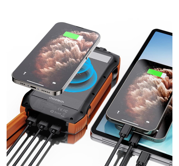Повербанк з сонячною панеллю 20000mAh Choetech B657 Black PD20W+QC QC3.0 PD3.0 бездротова зарядка