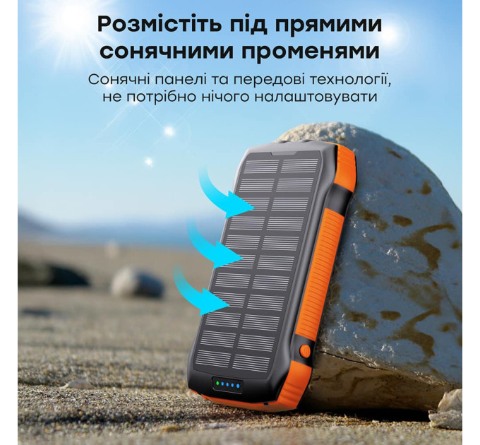 Повербанк з сонячною панеллю 20000mAh Choetech B657 Black PD20W+QC QC3.0 PD3.0 бездротова зарядка
