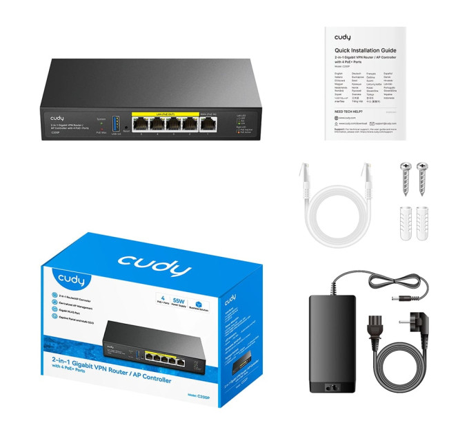 Контролер точок доступу AP / гігабітний VPN-маршрутизатор Cudy C200P з 4 портами PoE+