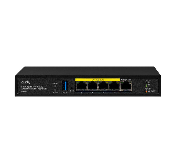 Контролер точок доступу AP / гігабітний VPN-маршрутизатор Cudy C200P з 4 портами PoE+