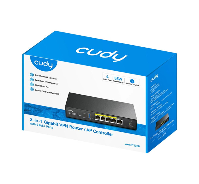 Контролер точок доступу AP / гігабітний VPN-маршрутизатор Cudy C200P з 4 портами PoE+