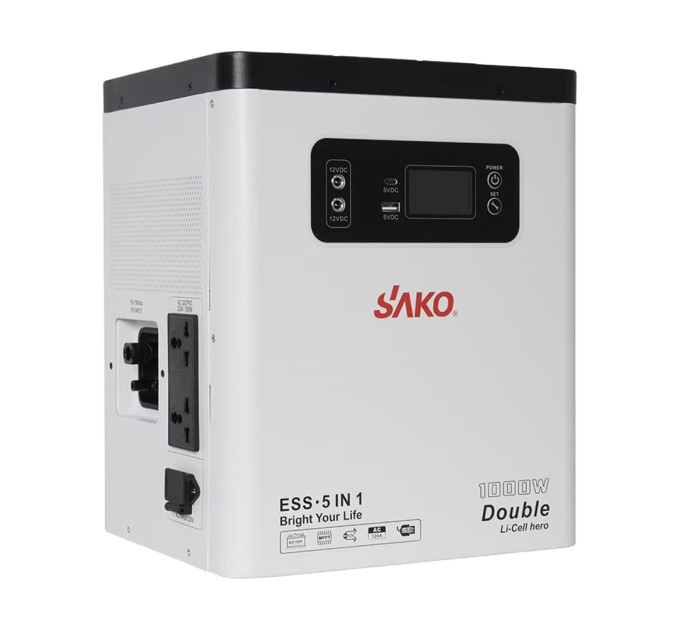 Портативна зарядна станція Sako Alpha-ESS-1000W/2KWh. Потужність 1000 Вт, енергоємність 2009.6 Вт*год, LifePO4