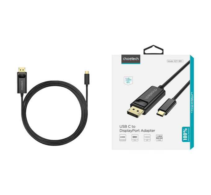 Кабель Choetech XCP-1801 Black USB-C to DisplayPort 8K@60Hz 1.8m