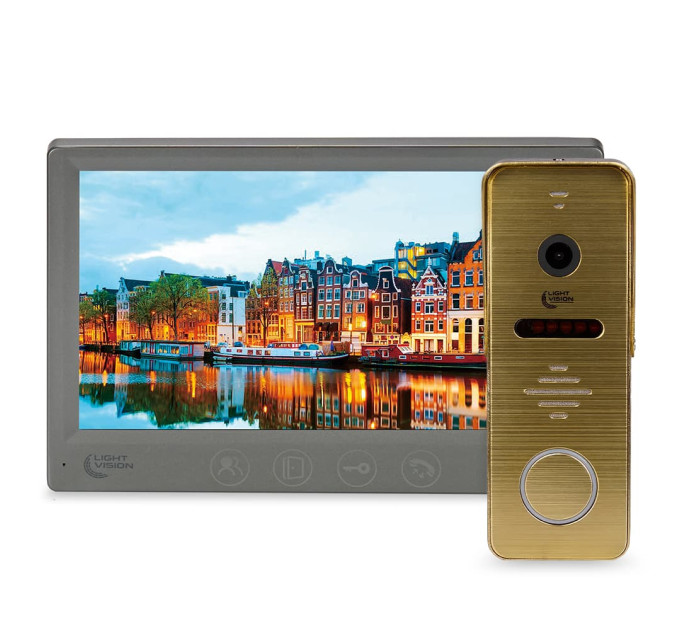 Комплект видеодомофона Light Vision: домофон 7" AMSTERDAM FHD Grey и видеопанель RIO FHD Gold Комплект видеодомофона Light Vision: домофон 7" AMSTERDAM FHD Grey и видеопанель RIO FHD Gold