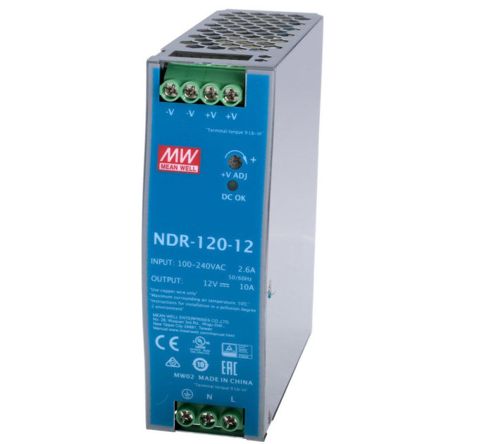 Блок питания NDR-120-12 Mean Well на DIN-рейке Блок питания NDR-120-12 Mean Well на DIN-рейке