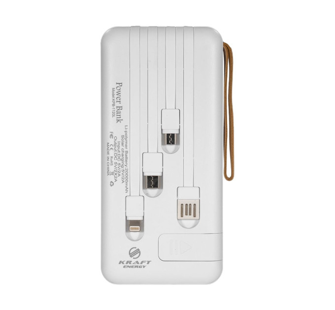 Повербанк 20000mAh Power Bank Kraft KPB-1120L White LED-фонарь