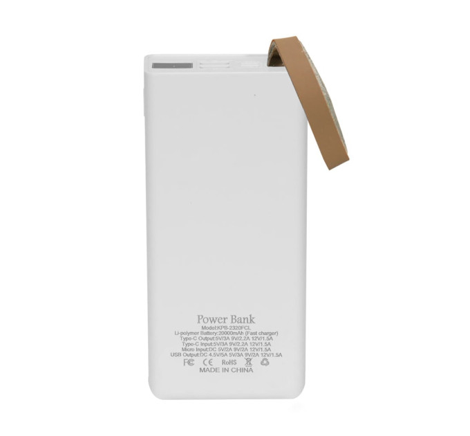 Повербанк 20000mAh Power Bank Kraft KPB-2320FCL White 22.5W QC3.0 LED-фонарь
