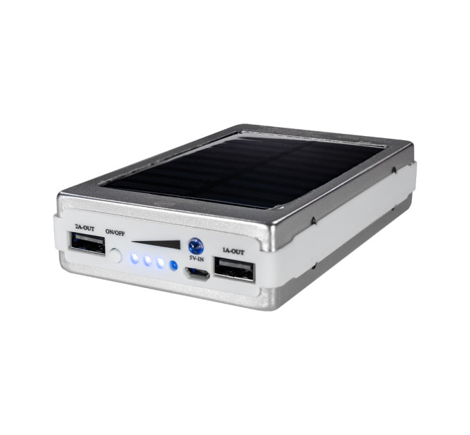 Повербанк с солнечной панелью 10000mAh Power Bank Kraft KPB-1012SL Silver LED-фонарь