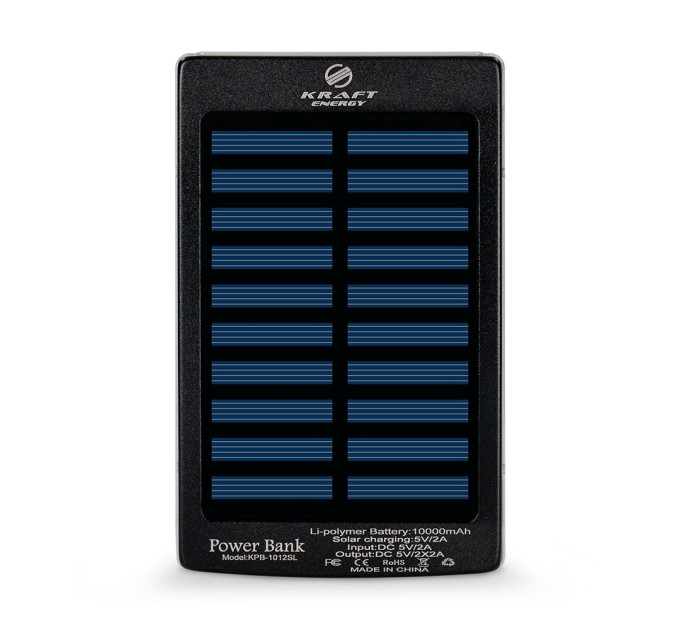 Повербанк с солнечной панелью 10000mAh Power Bank Kraft KPB-1012SL Black LED-фонарь Повербанк с солнечной панелью 10000mAh Power Bank Kraft KPB-1012SL Black LED-фонарь