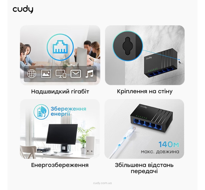 Коммутатор 5-портовый неуправляемый Cudy GS105D гигабитный