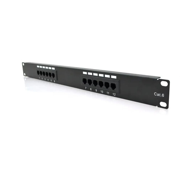 Патч-панель PiPo 12 портів UTP кат 6E 19" 1U неекранована чорна Q25