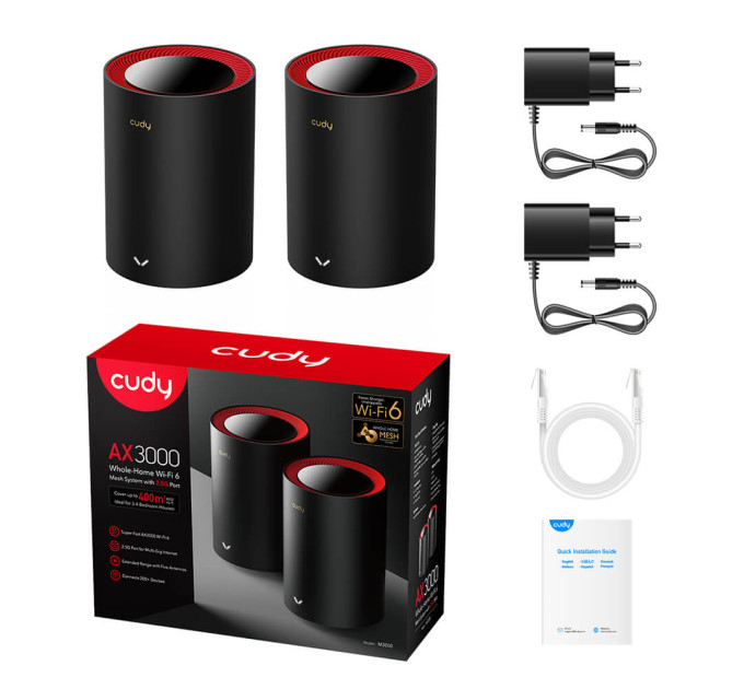Маршрутизатор WiFi Mesh-система WiFi 6 2.5G Cudy M3000 Black (2-Pack) 2 штуки дводіапазонні AX3000