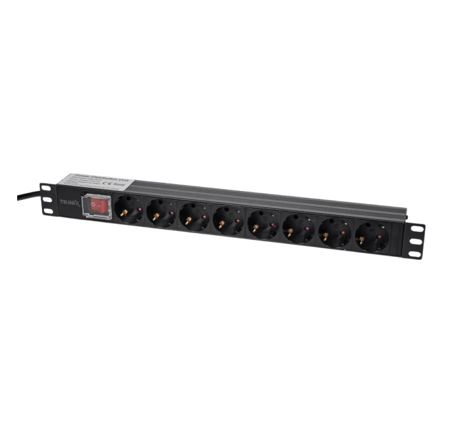Блок розеток Trinix TRX-PDU/8M-16А Black для комутаційної шафи 19" на 8 розеток, з вимикачем