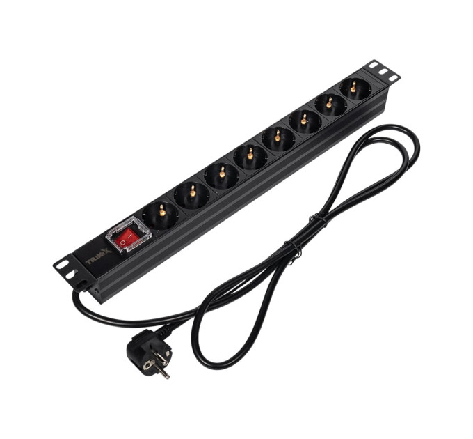 Блок розеток Trinix TRX-PDU/8M-16А Black для комутаційної шафи 19" на 8 розеток, з вимикачем