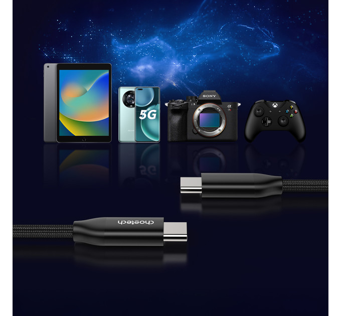 Кабель Choetech ХСС-1035 Black USB-C to USB-C PD3.1 240W 1m