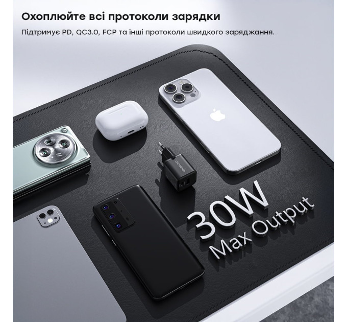 Сетевое зарядное устройство для Choetech PD5012 mini PD30W GAN A+C Black
