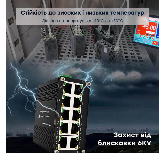 PoE-коммутатор 10-портовый E-LINK LNK-IMC010GPB с 8 портами PoE