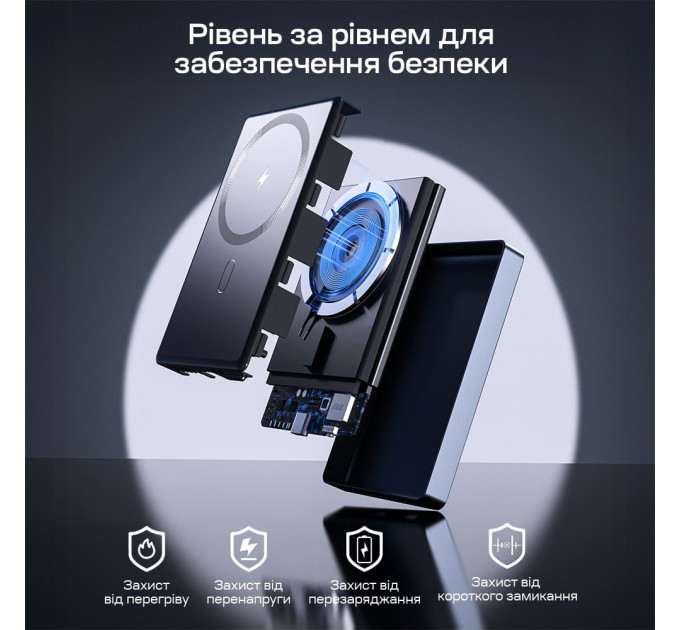 Повербанк 10000mAh Choetech B739 Black QC3.0 PD3.0 бездротова магнітна зарядка