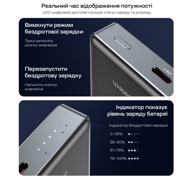 Повербанк 10000mAh Choetech B739 Black QC3.0 PD3.0 бездротова магнітна зарядка
