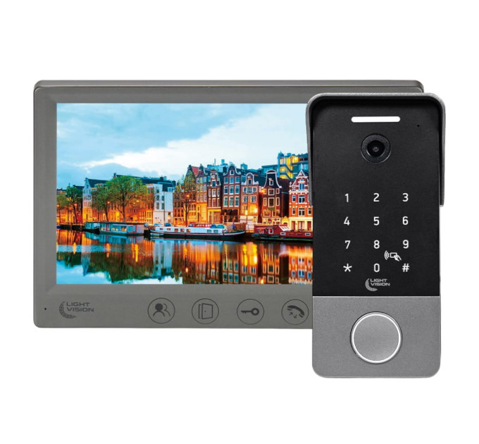 Комплект видеодомофона Light Vision: домофон 7" AMSTERDAM FHD Grey и видеопанель 2Mp RIO FHD(KEY) Silver