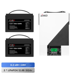 Комплект резервного питания: автономный инвертор 4.2kW Sako SUNON IV 24V +120A MPPT и 2 аккумуляторные батареи 12.8В 100Аг Cyclen 12.8V 100AH LiFePo4