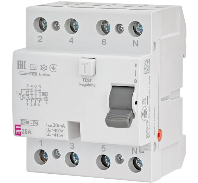 ЭТИ 4р EFI6-P4 25/0,03 тип AC (6kA) Реле дифференциальное (УЗО)