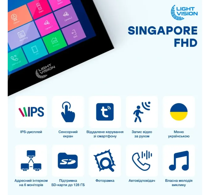 Light Vision SINGAPORE WiFi FHD BLACK (AI) 10" Видеодомофон