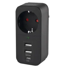 VIDEX ONCORD з/з 1п 2.4A 2USB+USB-C Black Мережевий адаптер з заземленням VIDEX ONCORD з/з 1п 2.4A 2USB+USB-C Black Мережевий адаптер з заземленням